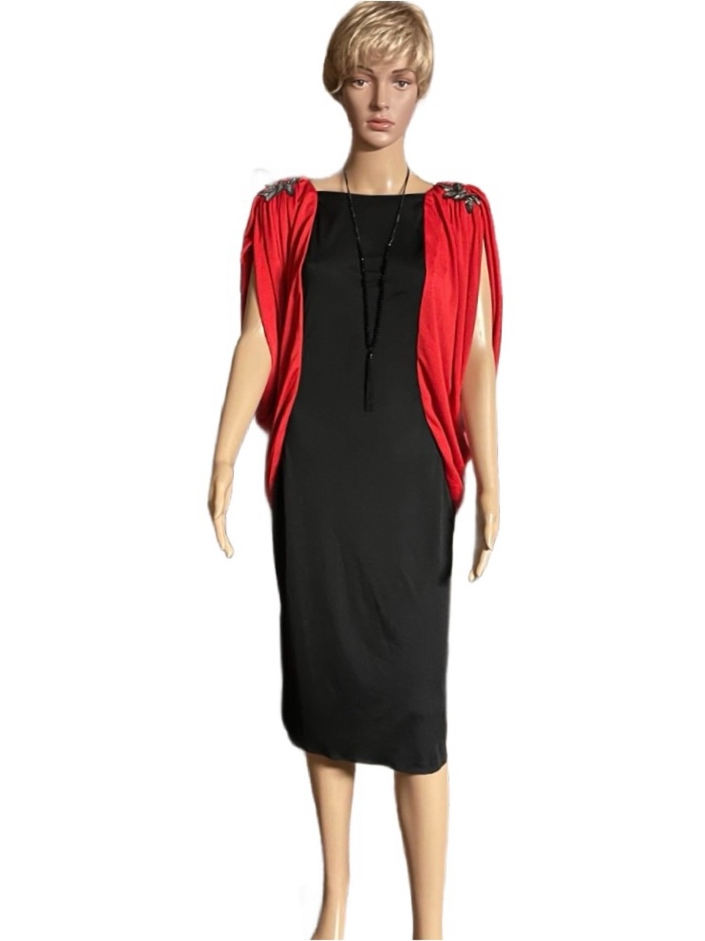 New Leaf California By Samir ~ Large ~  (70’s) Black/Red ~ Beaded Floral Dress
